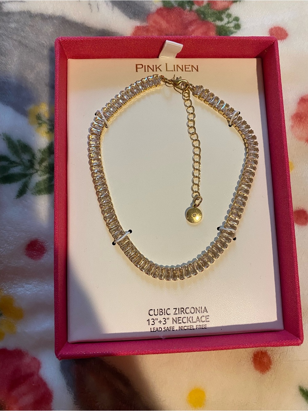 Gold Cubic Zirconia Necklace - Clear Stones